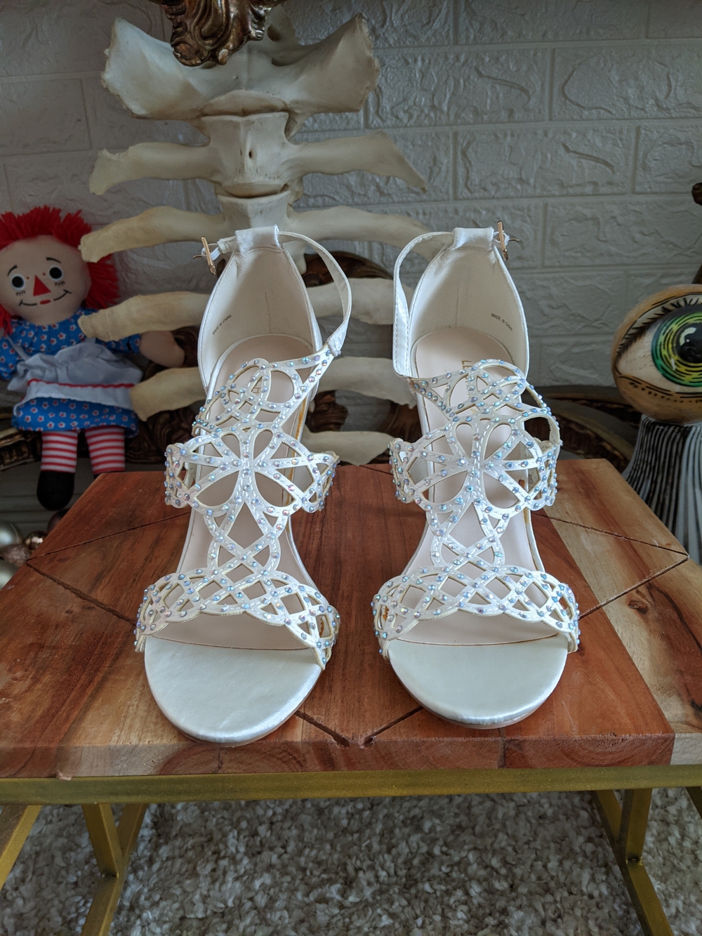 Le Chateau Elegant White Crystal-Strap Women's Sandals